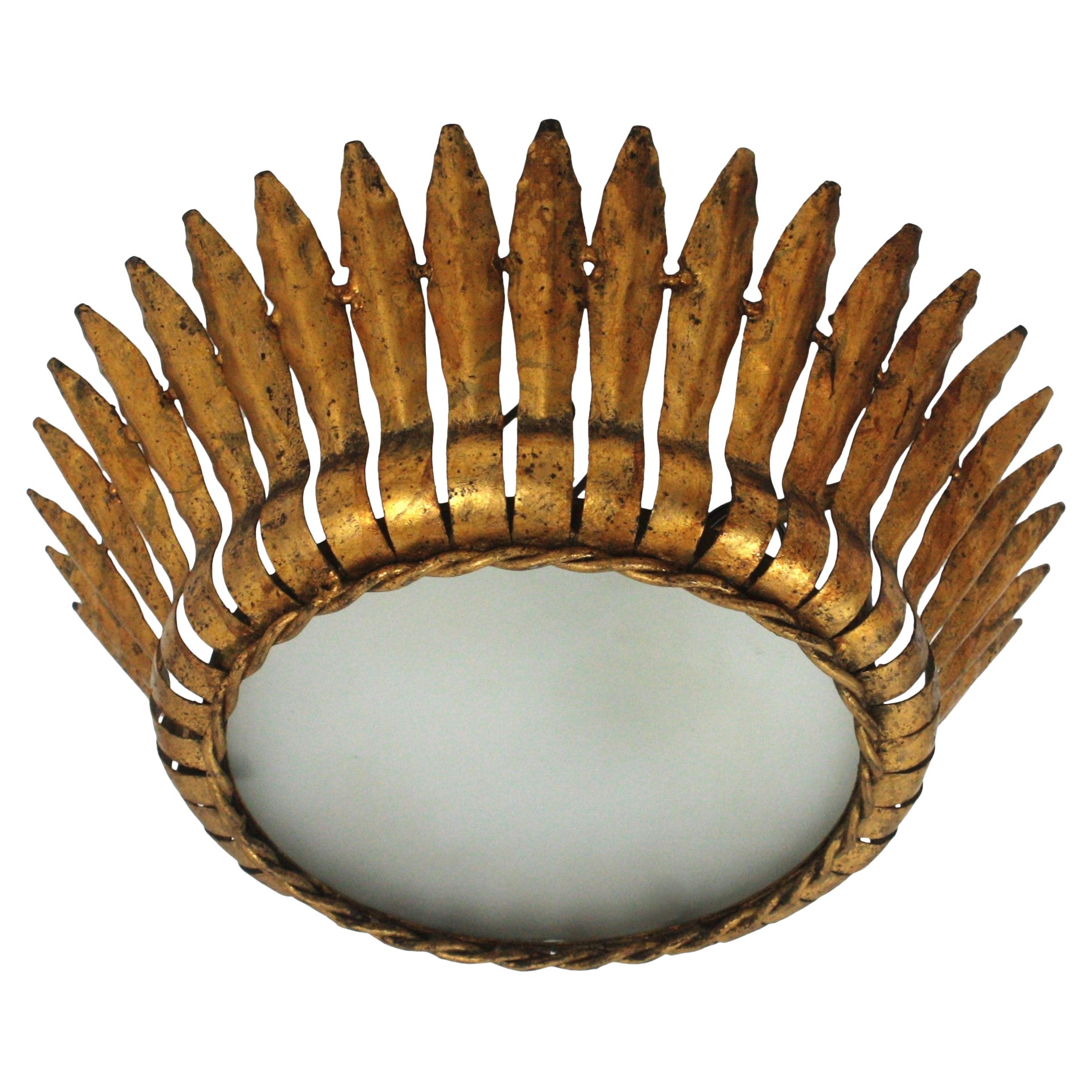 Plafoniera Crown Sunburst a foglie con vetro smerigliato