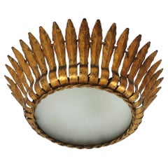 Plafoniera Crown Sunburst a foglie con vetro smerigliato