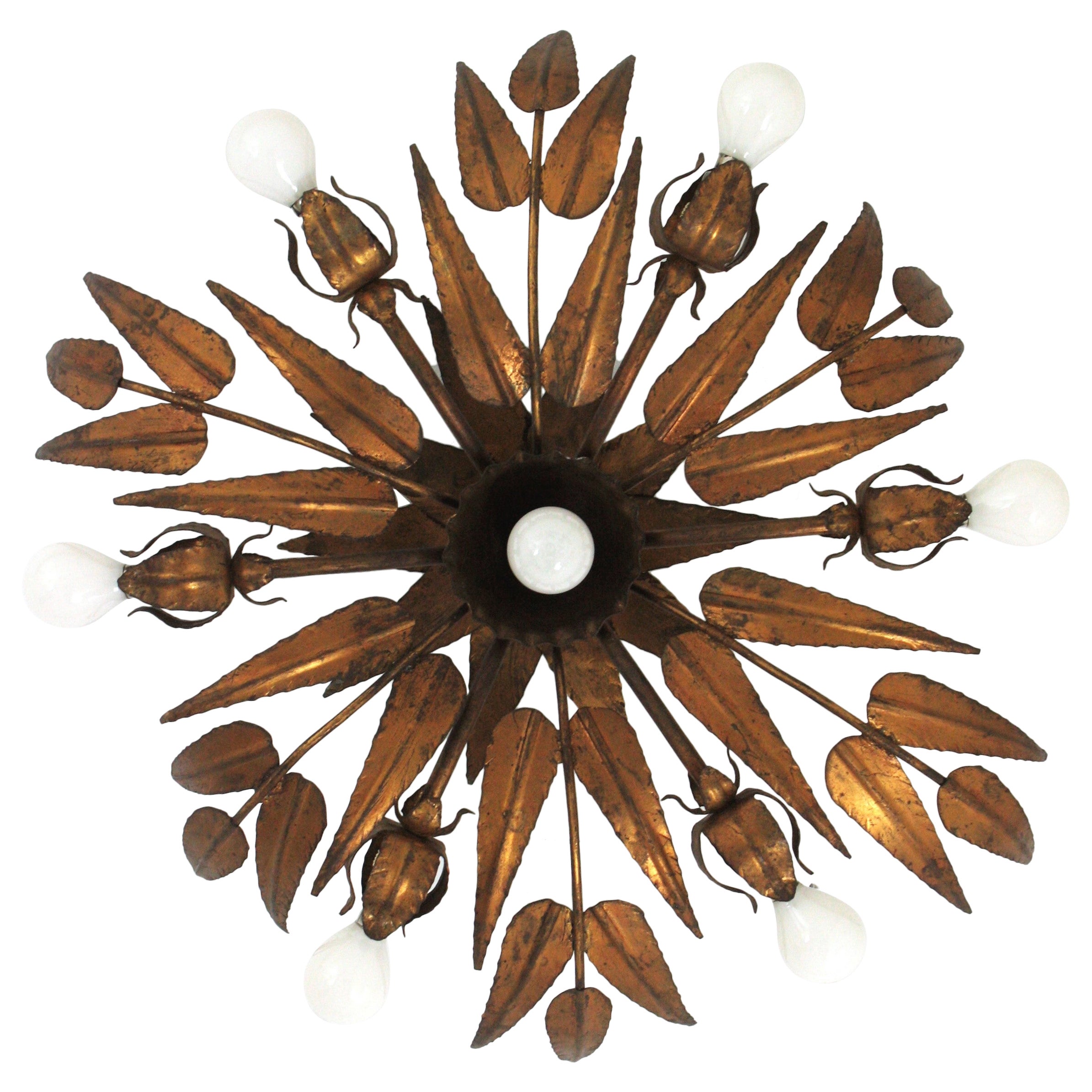 Sunburst Foliage Floral Ceiling Light Fixture / Chandelier