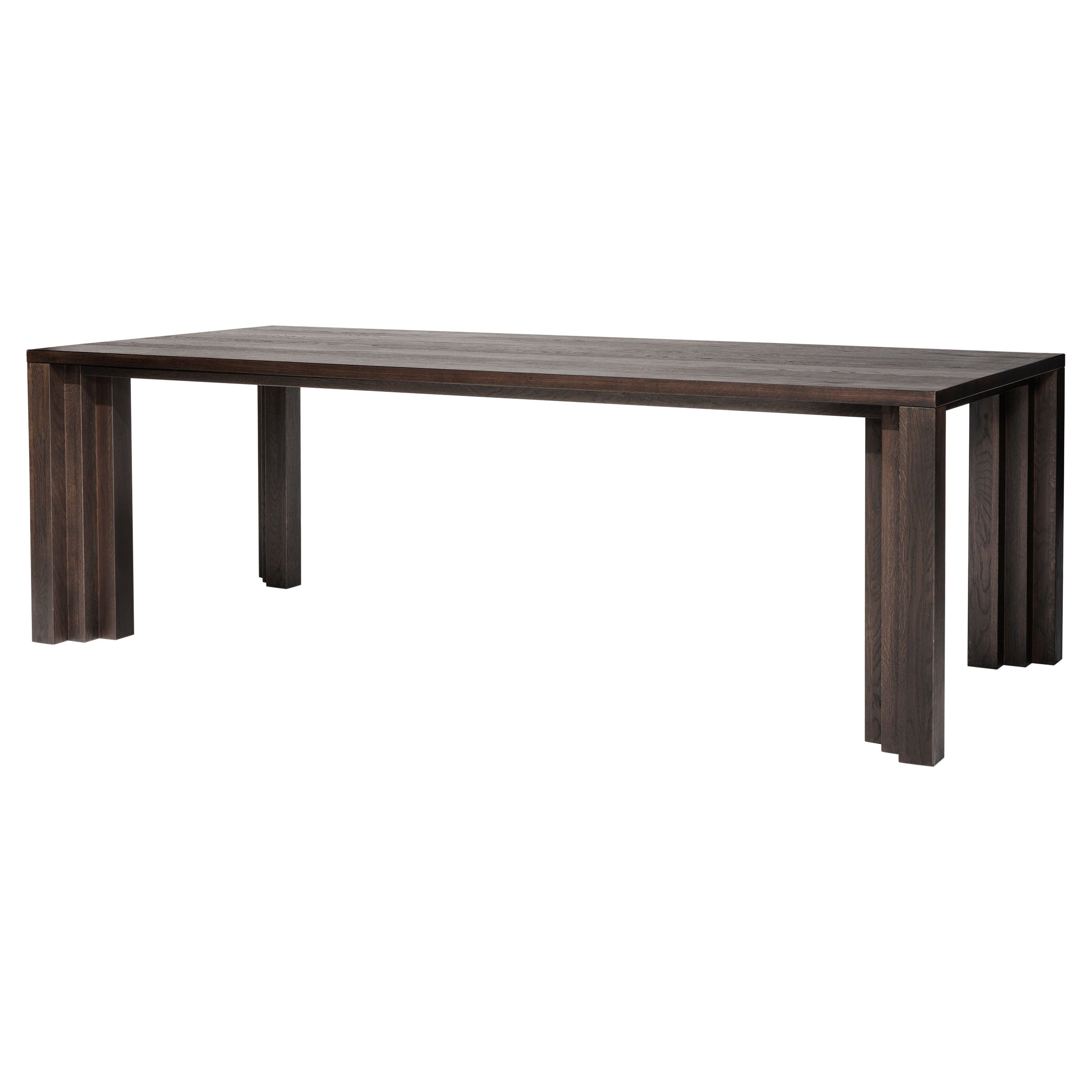 Large Brutalist Table in Solid Dark Brown French Oak - Cadence by Mokko For Sale