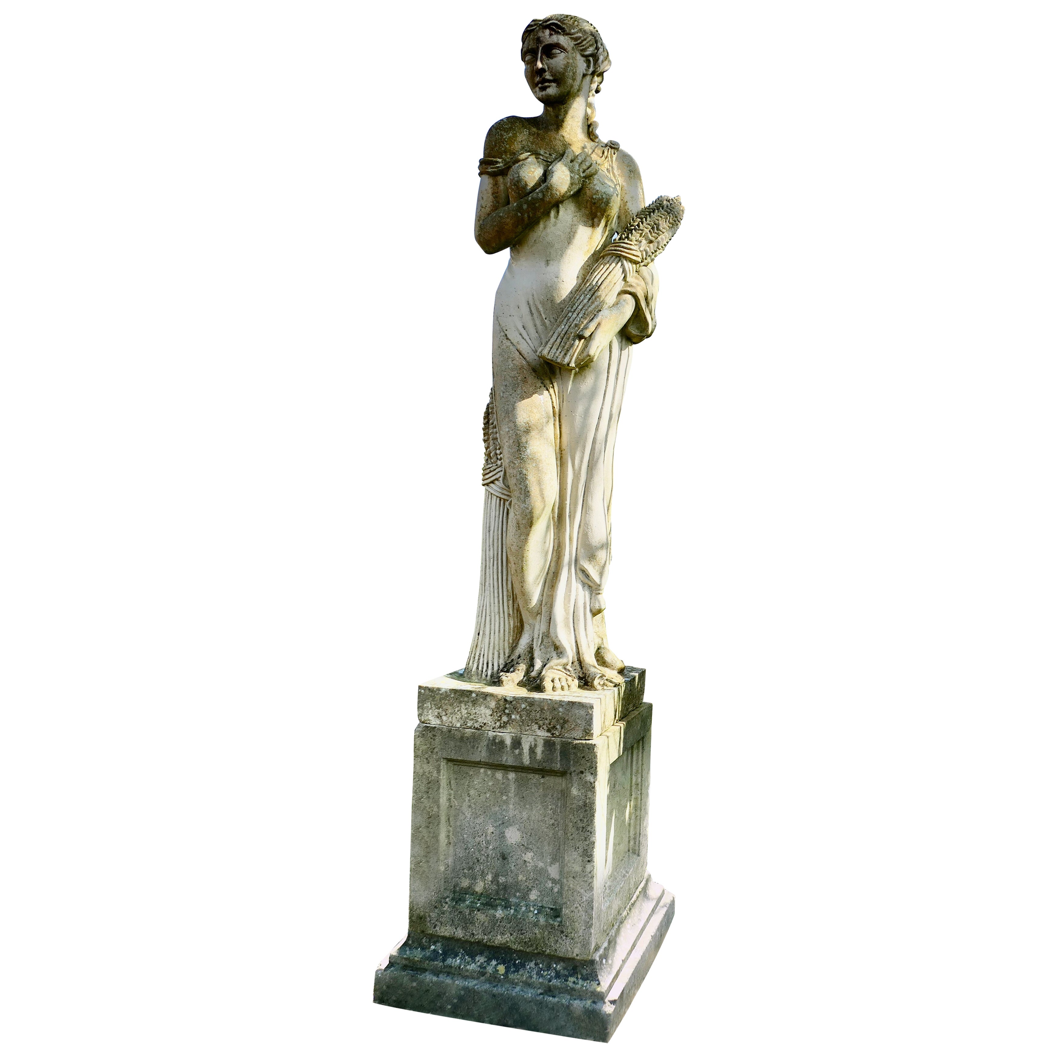 Large Weathered Garden Statue of Autumn of the 4 Seasons For Sale