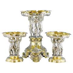 Superb Parcel-Gilt Sterling-Silver Centerpiece and Pair of Comports