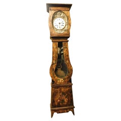 Reloj de péndulo, reloj de pie con caja de madera lacada y pintada, Francia