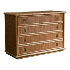 Vintage Bamboo and Rattan Chest of Drawers With Brass Details – Dal Vera Production, 70s