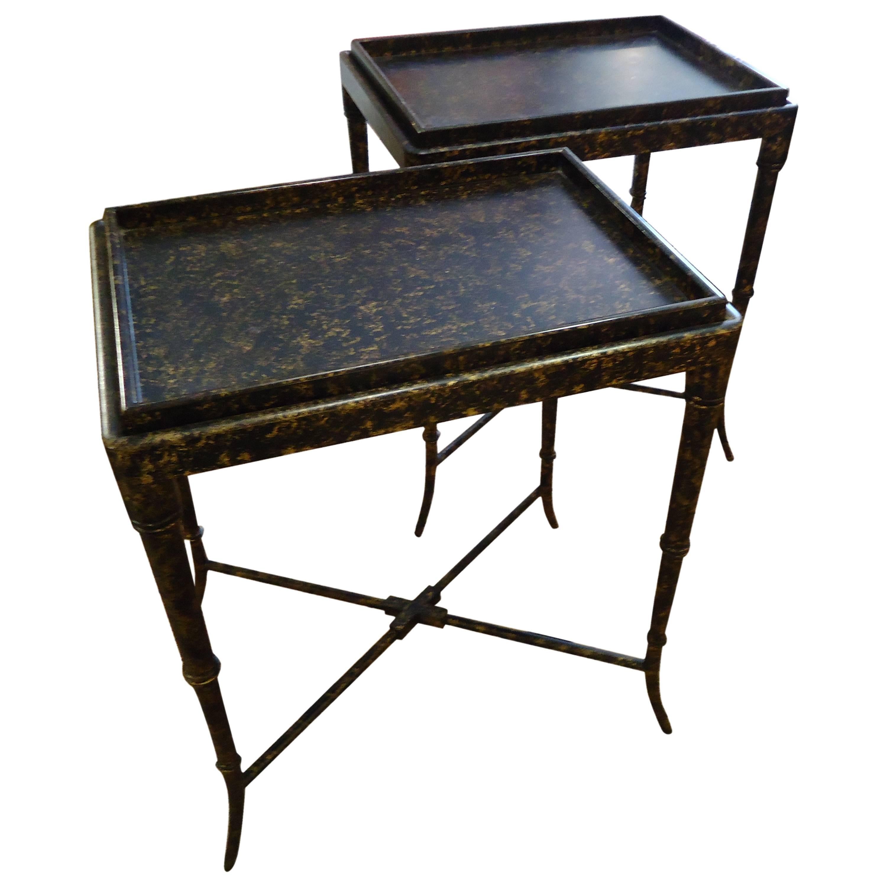 Pair of Faux Tortoise Side Tables with Removable Tray Tops