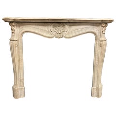 Fascinating white Carrara marble fireplace mantel, carved with shells, France