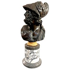 Busto  Grand Tour Ajax in bronzo patinato e  Marmo  Base della colonna