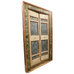 Huge Double-leaf door in lacquered wood faux marble effect with frame, Italy