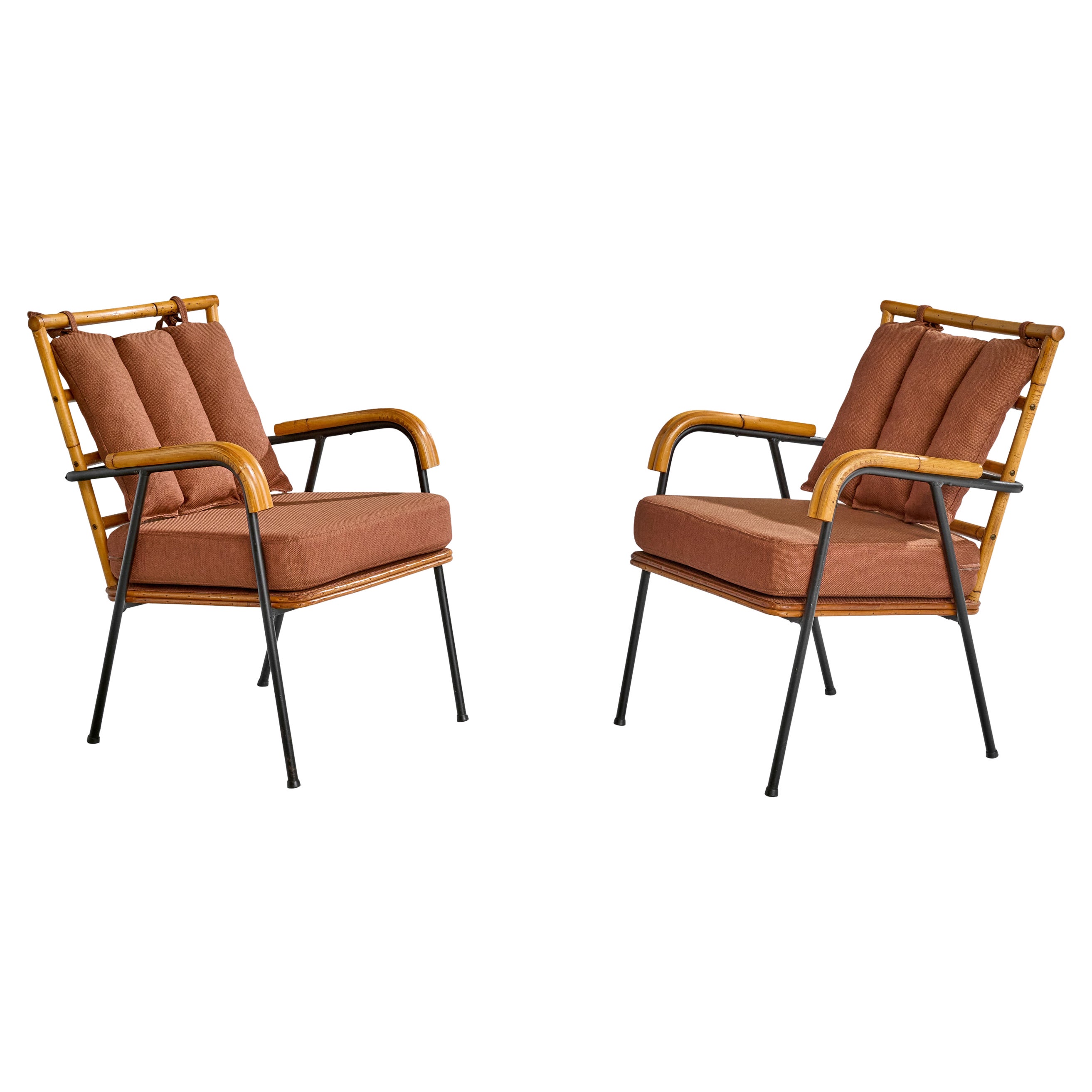 Diseñador americano, Sillones, Bambú, Hierro, Tela, EE.UU., Años 50