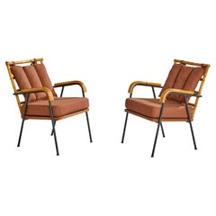 Diseñador americano, Sillones, Bambú, Hierro, Tela, EE.UU., Años 50