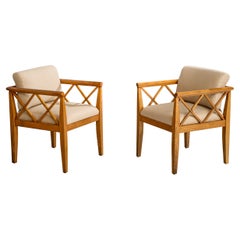 Diseñador americano, Sillones, Roble, Tela, EE.UU., Años 50