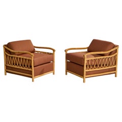 American Designer, Lounge Chairs, Bamboo, Rattan, Fabric, USA, 1970s