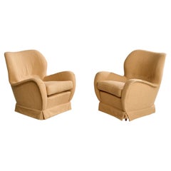 Italian Designer, Lounge Chairs, Fabric, Wood, Italy, 1950s