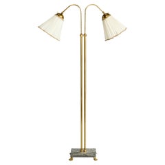 Swedish Designer, Floor Lamp, Brass, Marble, Fabric, Sweden, 1930s