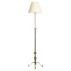 Vintage Danish Designer, Floor Lamp, Brass, Fabric, Denmark, 1930s