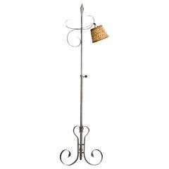 Vintage Danish Designer, Floor Lamp, Metal, Rattan, Denmark, 1930s