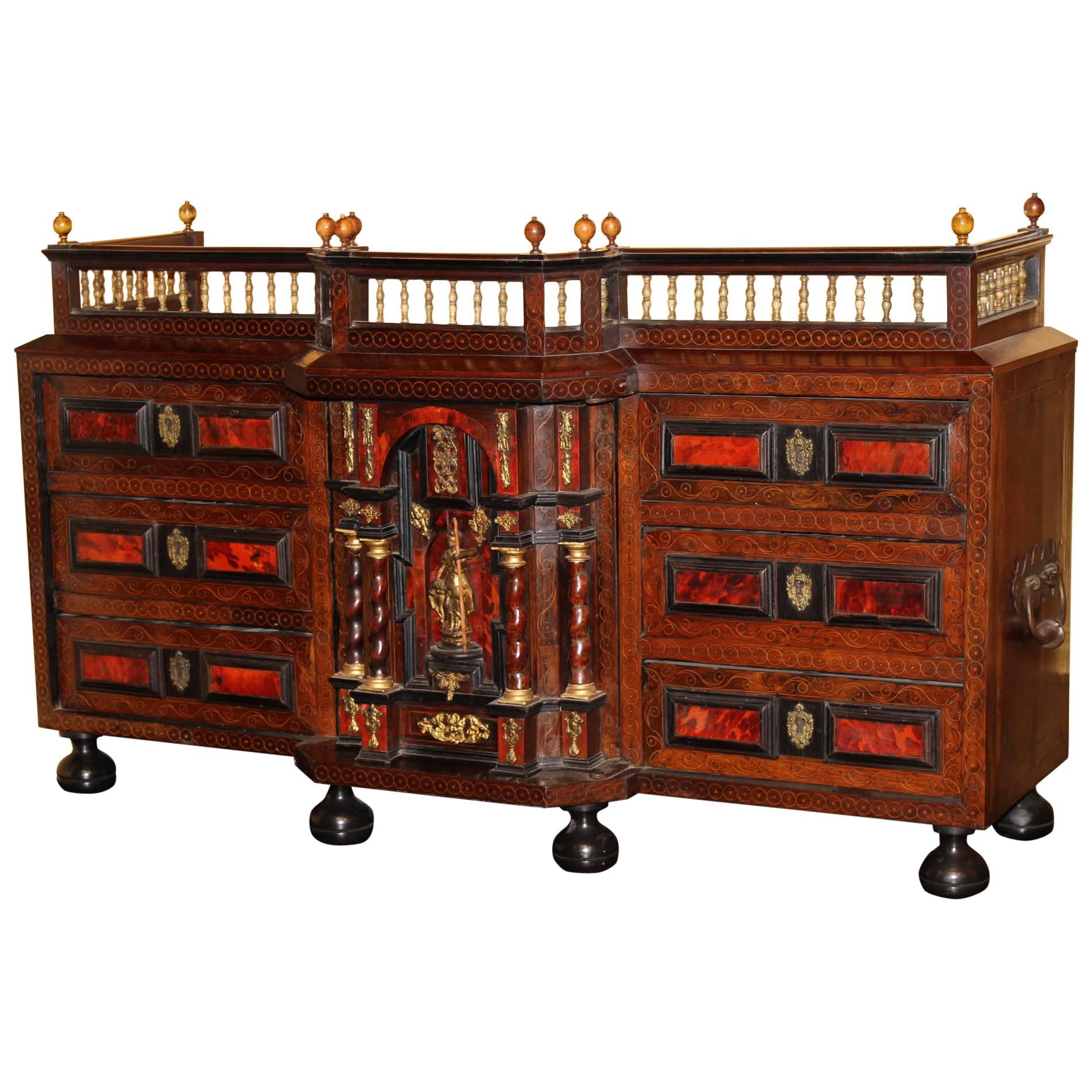 Late 17th Century Flemish Ebonized Walnut & Rosewood Inlaid Table Cabinet