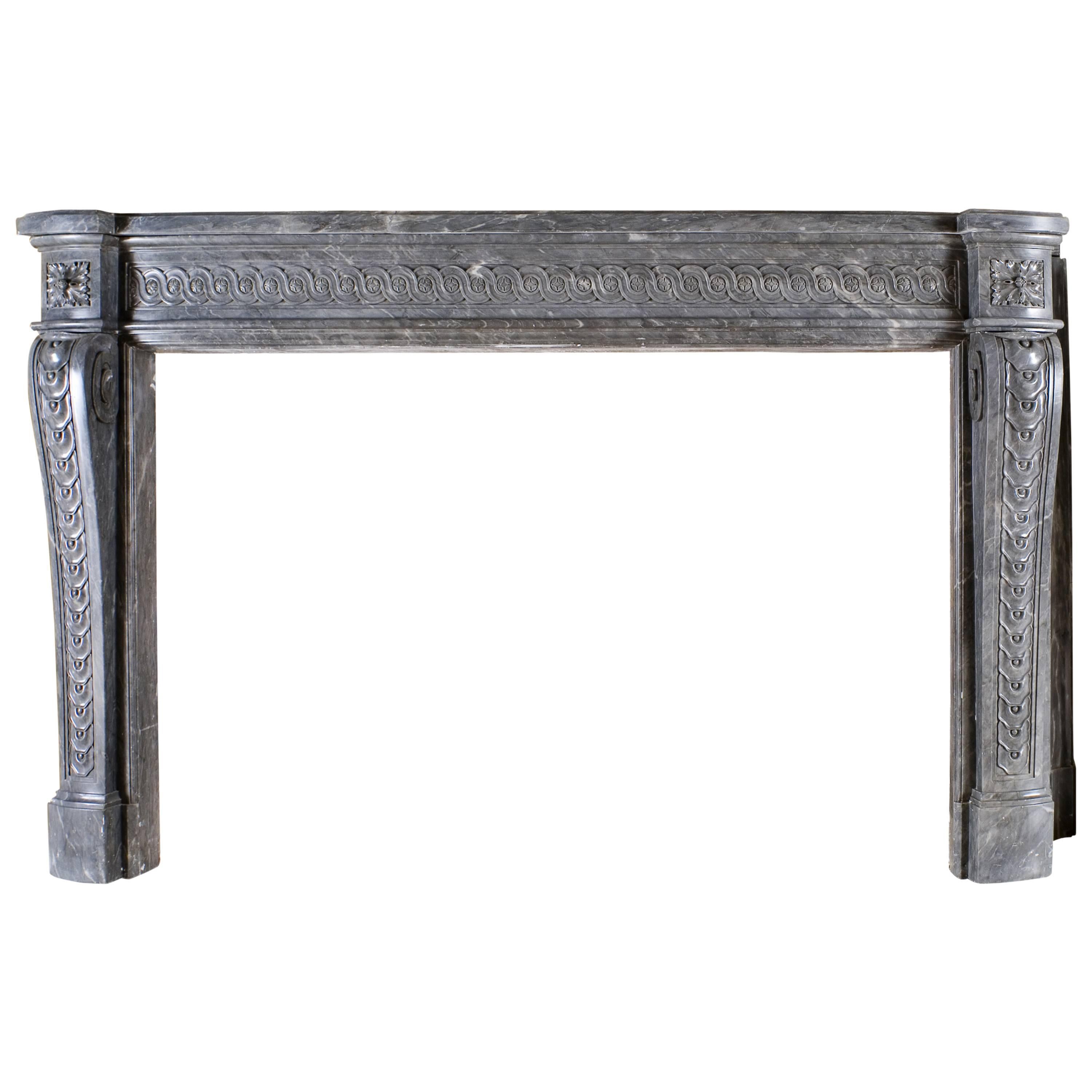 Beautiful Fireplace in Grey Marble, Louis XVI Period, 18th Century For Sale