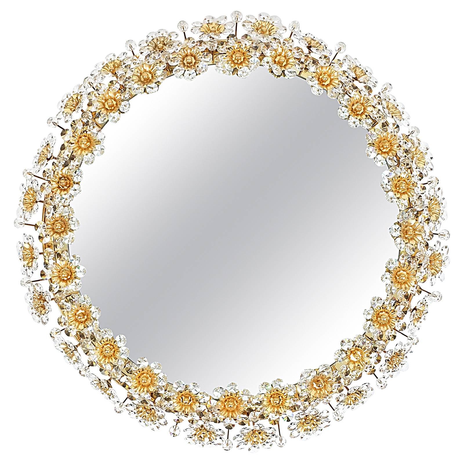 Amazing Illuminated Crystal Glass Mirror by Palwa with Gilded Frame