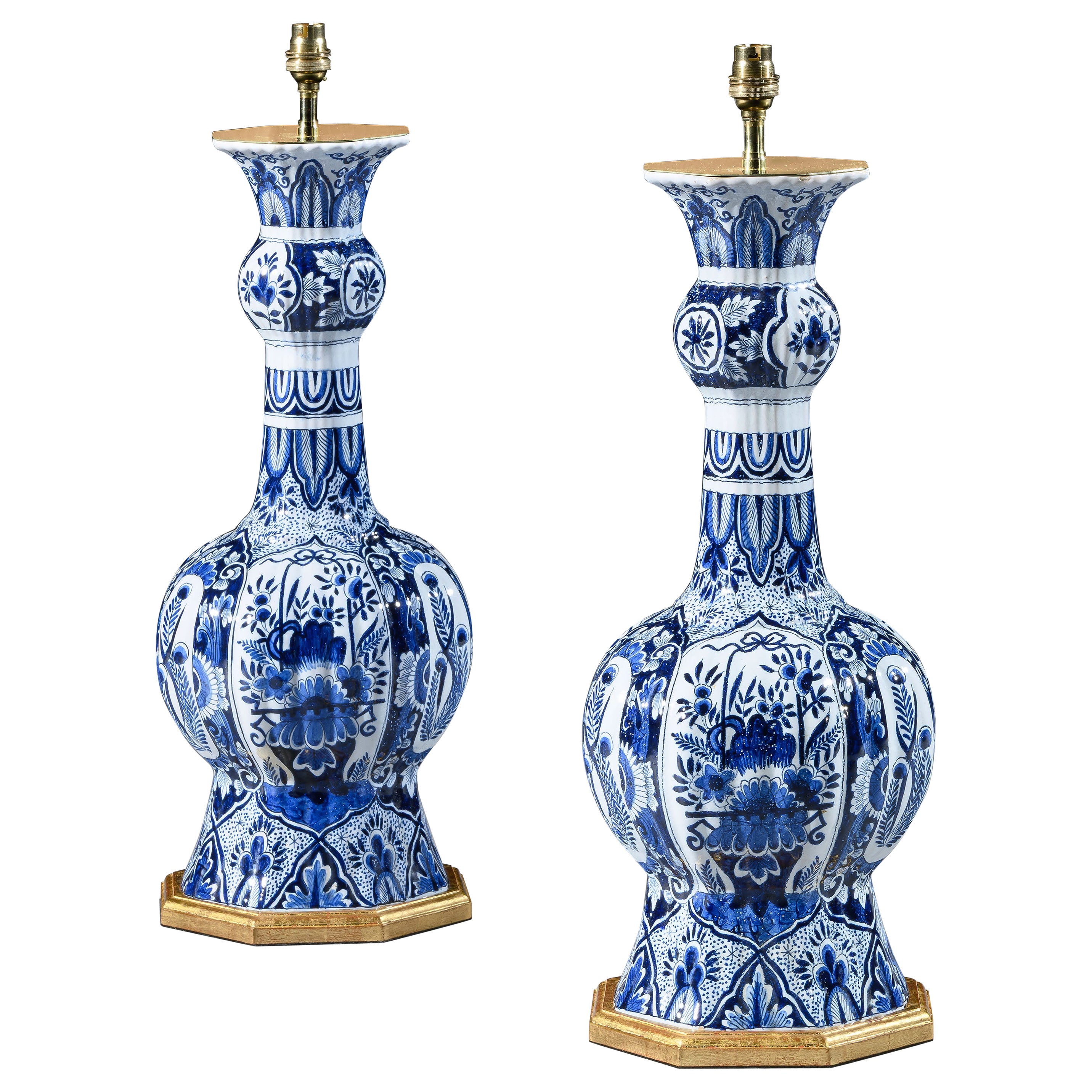 Zwei niederländische Delft-Tischlampen in Blau und Weiß aus dem frühen 20.