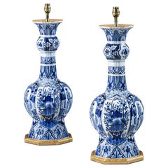 Antique Pair of Dutch Delft Blue and White Early 20th Century Table Lamps