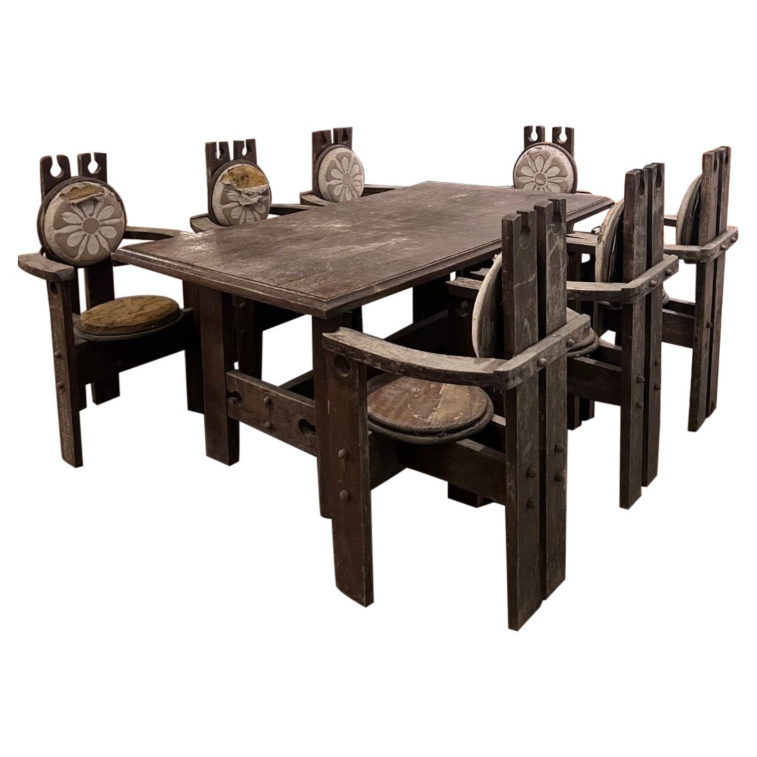 Set da pranzo brutalista, set unico degli anni '70