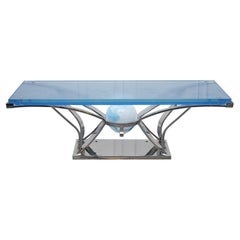 RARE CUSTOM HAND MADE GLASS MARINE GRADE STAINLESS STEEL COFFEE TABLE BY SOLiART