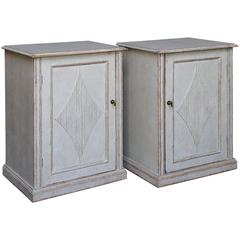 Antique Pair of Swedish Gustavian Style Low Cabinets in White Paint