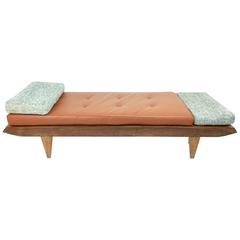 French Oak Cane and Leather Daybed