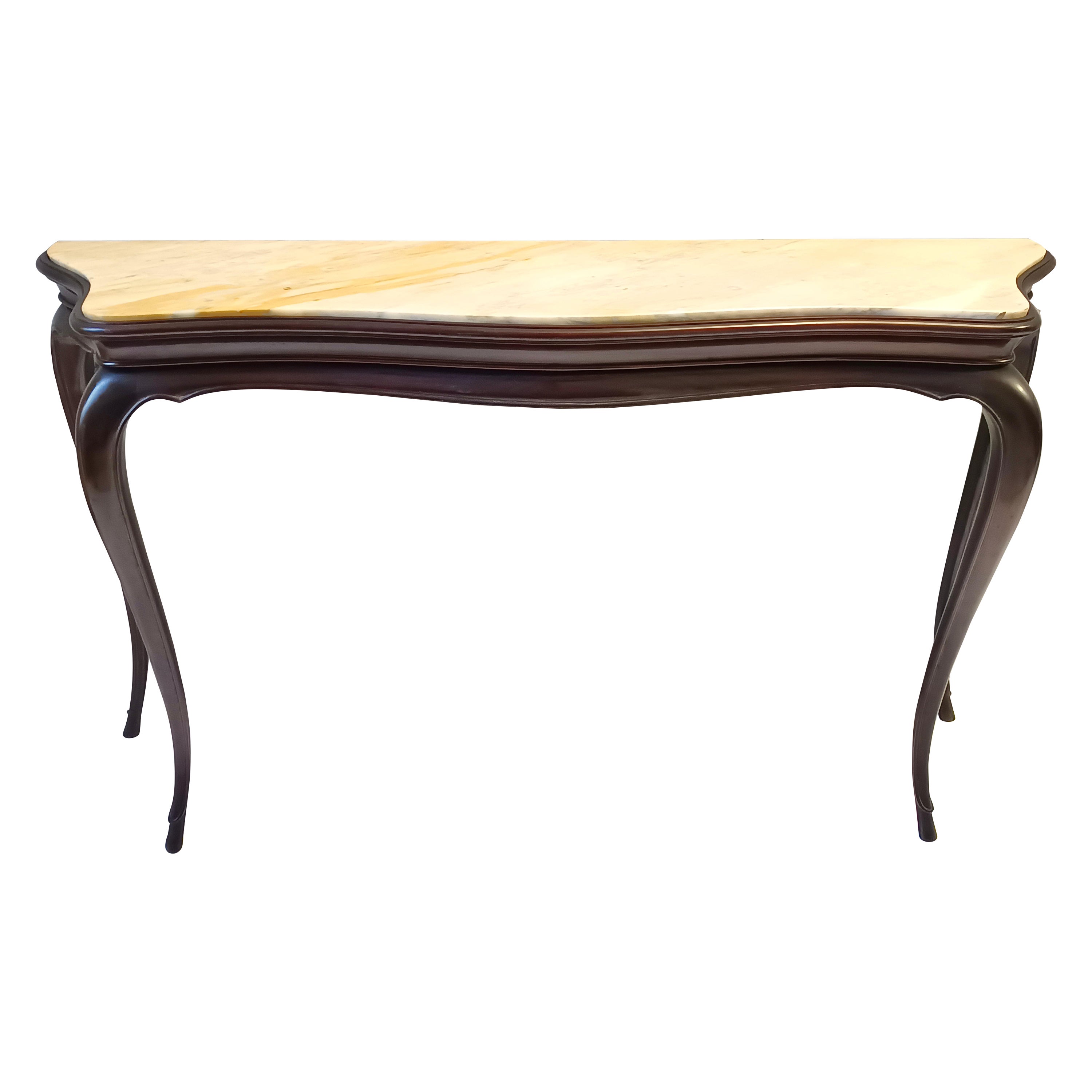Consola de Haya Ebonizada con Tapa de Mármol de Siena Marfil de Osvaldo Borsani, Italia en venta