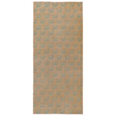 Türkischer Kars-Läufer in Beige-Braun mit blauen Mustern  Rug & Kilim