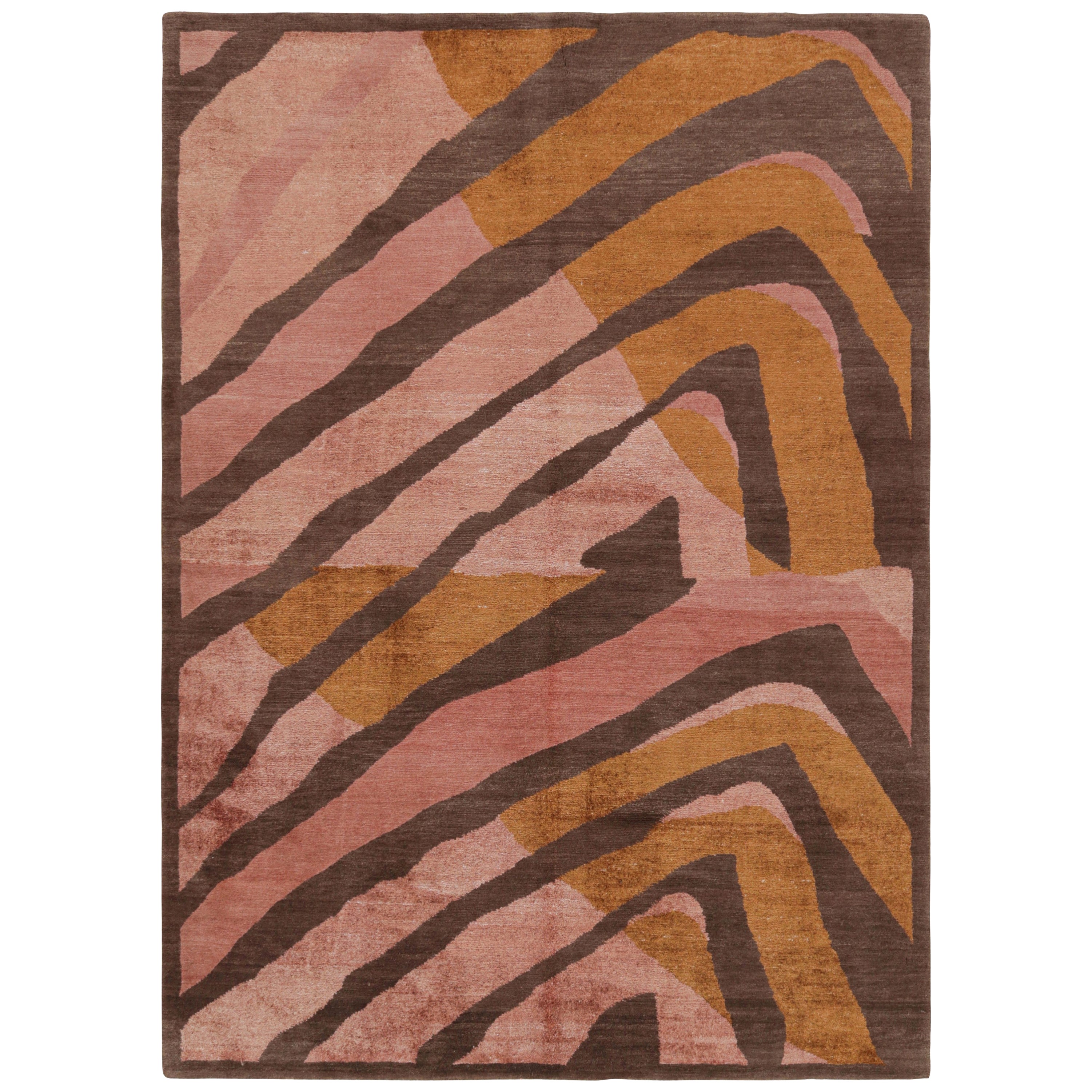 Rug & Kilim’s Modern Geometric Rug in Pink, Brown and Gold Tones “Naruna”