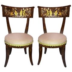 SALE Klismos Style Faux-Tortoise Painted Chinoiserie Chairs, Pair