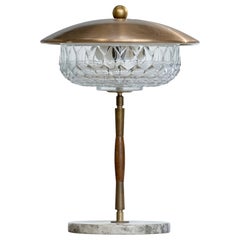 Lampada da tavolo di design italiano, ottone, legno, vetro, marmo, Italia, anni '50
