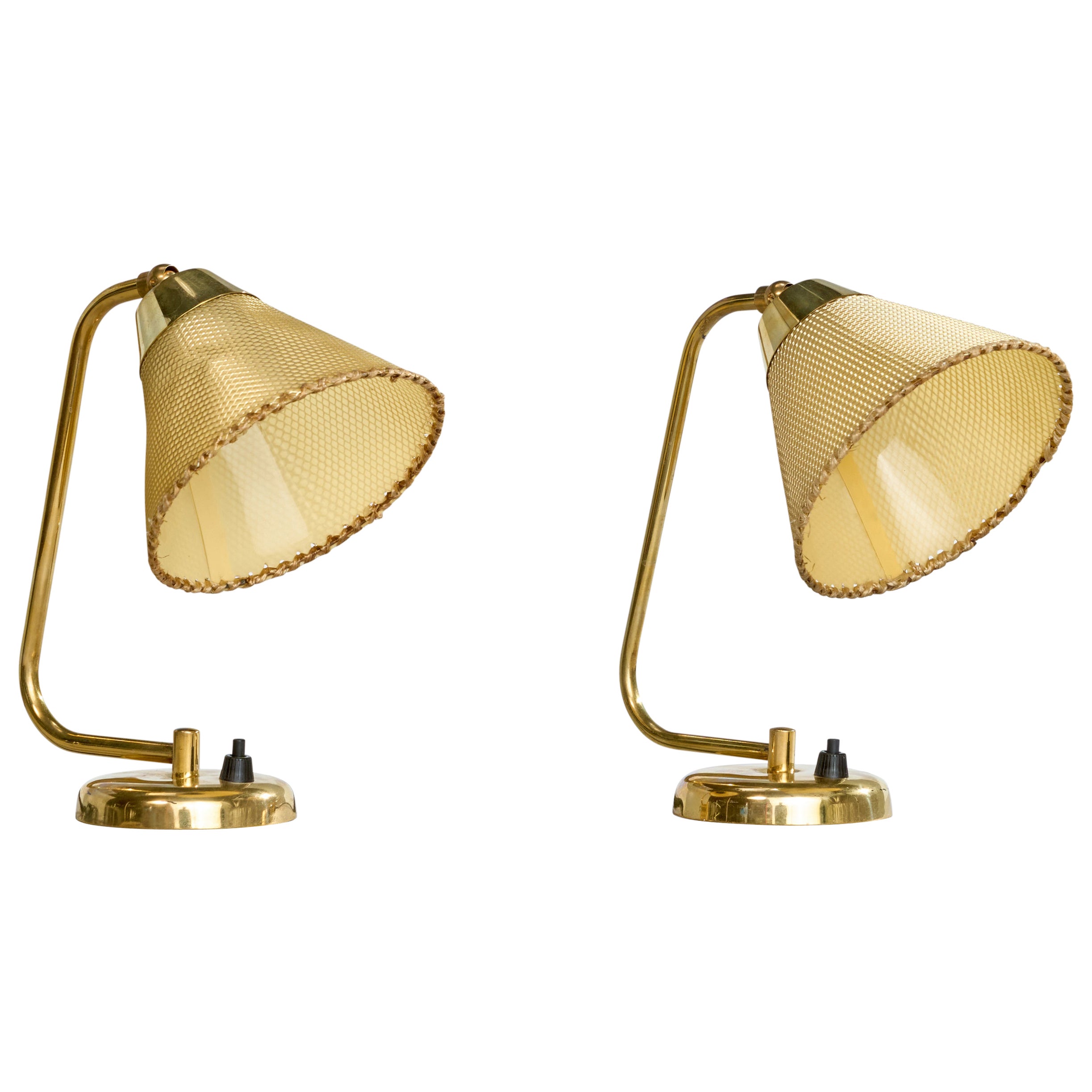 Lampade da tavolo di design danese, ottone, pergamena, Danimarca, anni '50