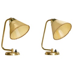 Dänische Designerin, Tischlampen, Messing, Pergament, Dänemark, 1950er Jahre