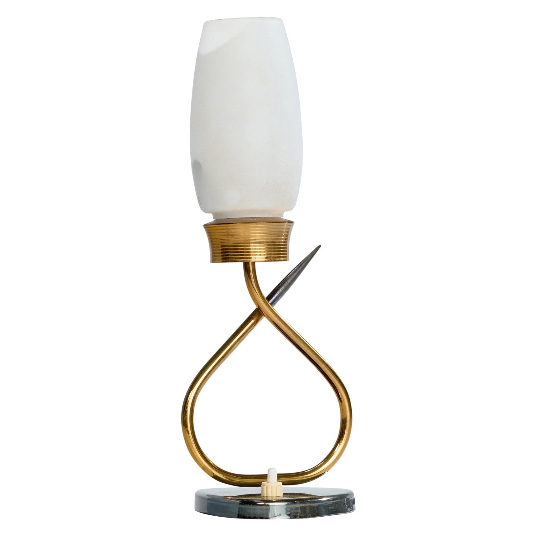 French Designer, Table Lamp, Brass, Metal, Glass, France, 1950s