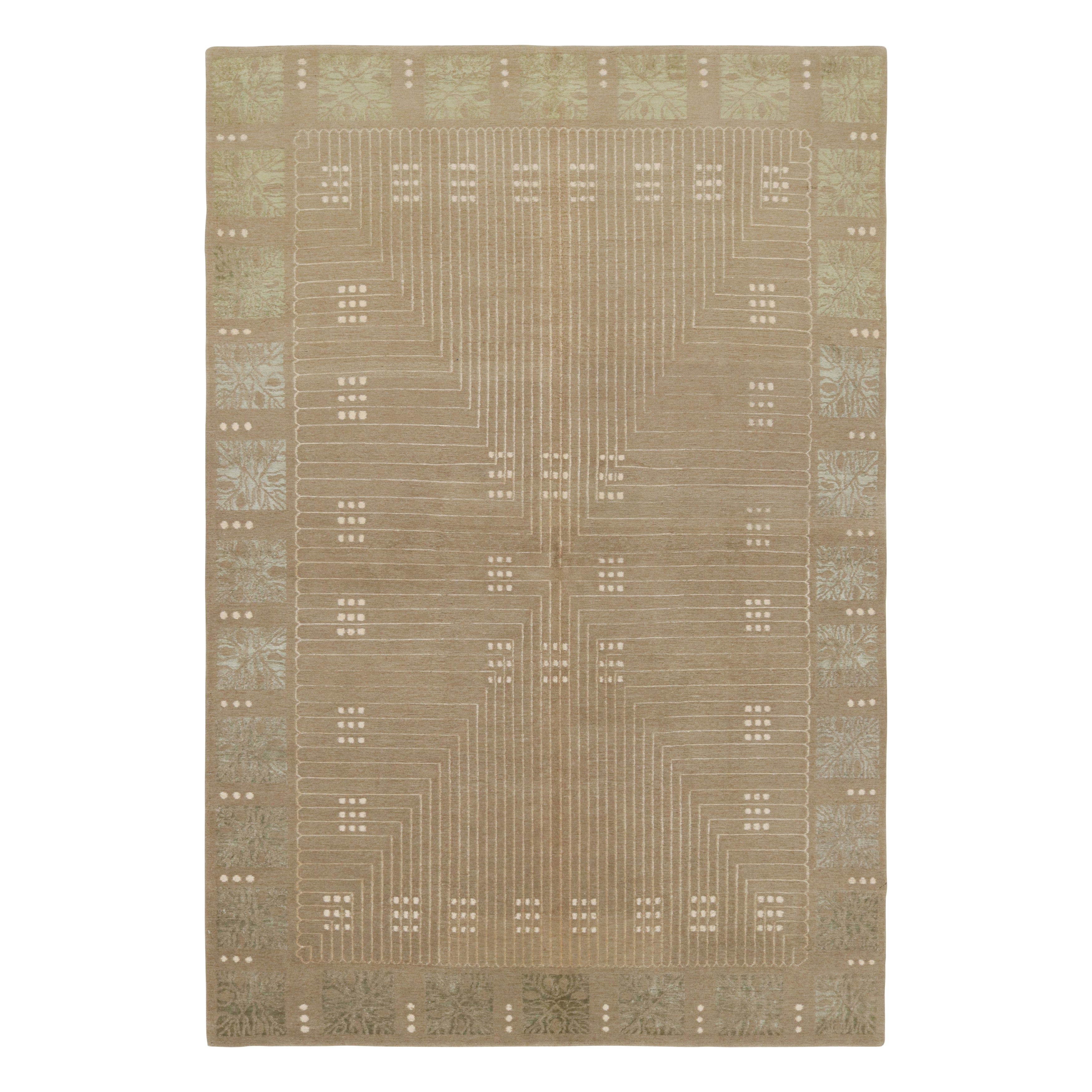 Alfombra austriaca de estilo Art Déco Rug & Kilim en beige-marrón con motivos geométricos en venta
