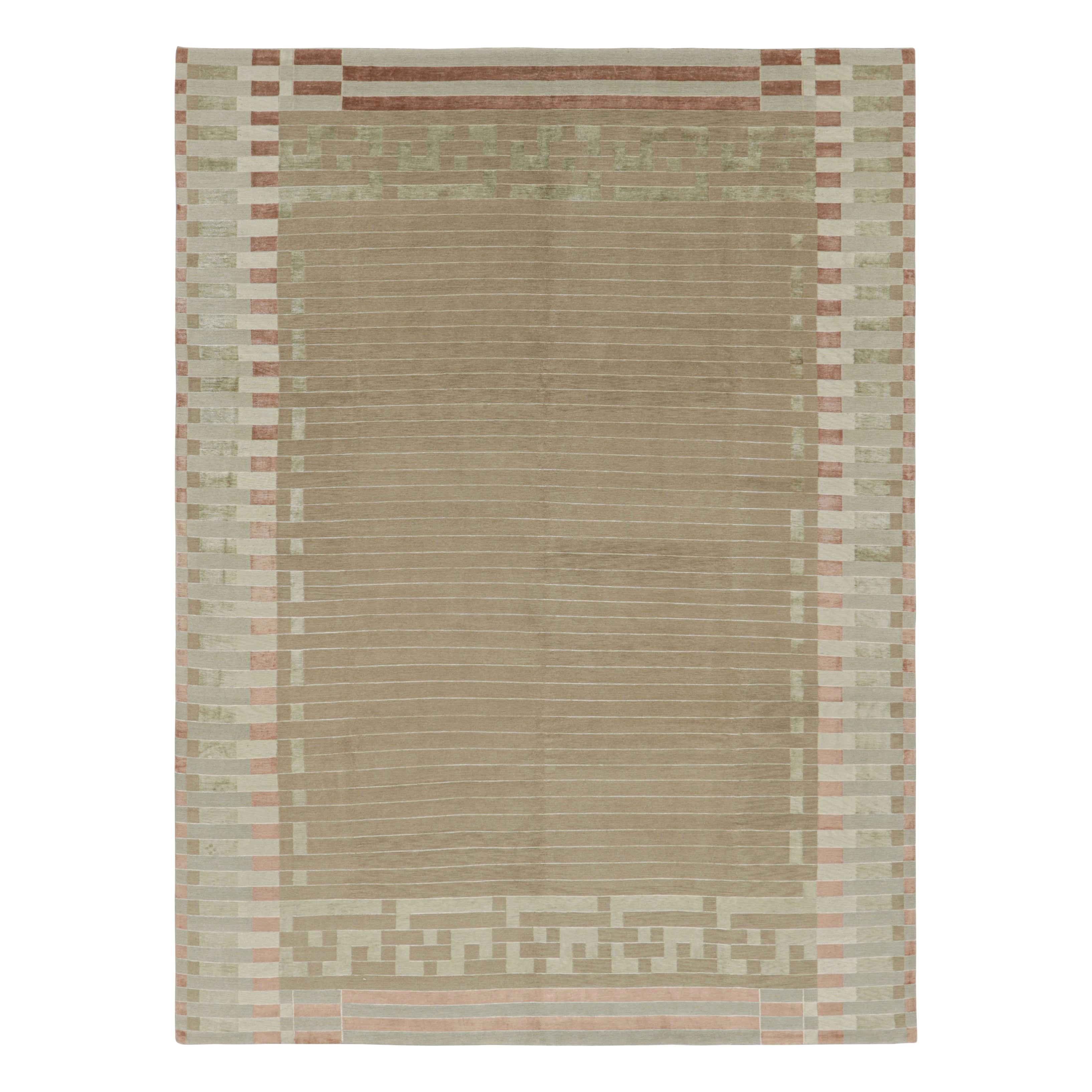 Rug & Kilim’s Austrian Art Deco Style Rug in Brown and Green Tones “Piano” For Sale