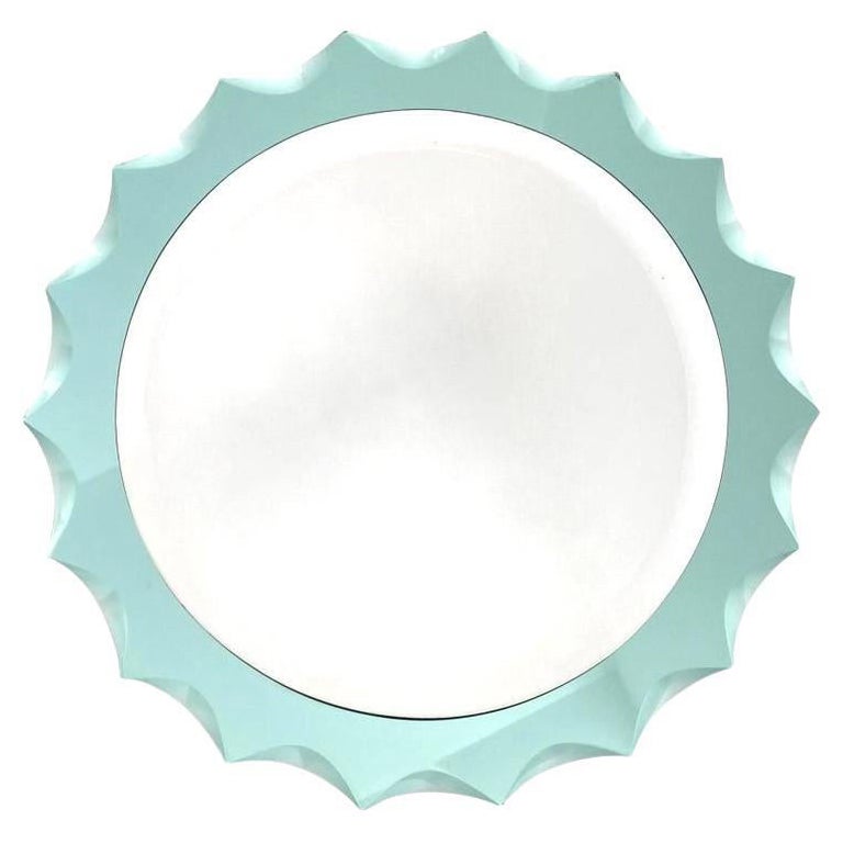 Turquoise Scalloped Mirror by Antonio Lupi, 1960s Italy