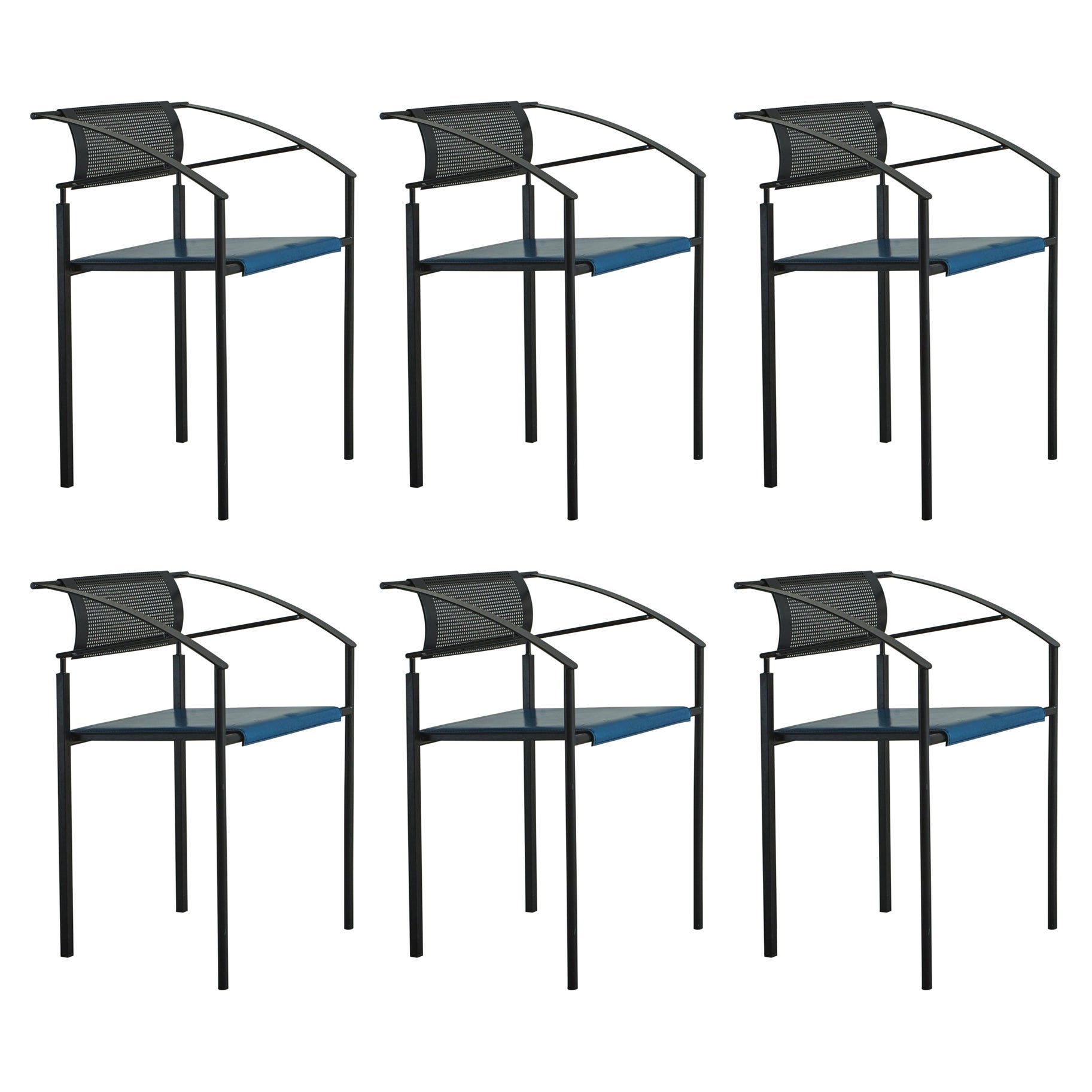 Iron ‘Carrè VI’ Chair in Blue Leather by Fly Line, Italy 1990s - 6 Available