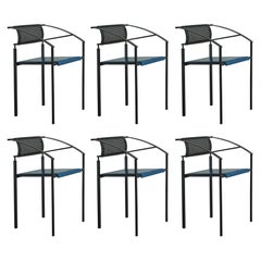 Vintage Iron ‘Carrè VI’ Chair in Blue Leather by Fly Line, Italy 1990s
