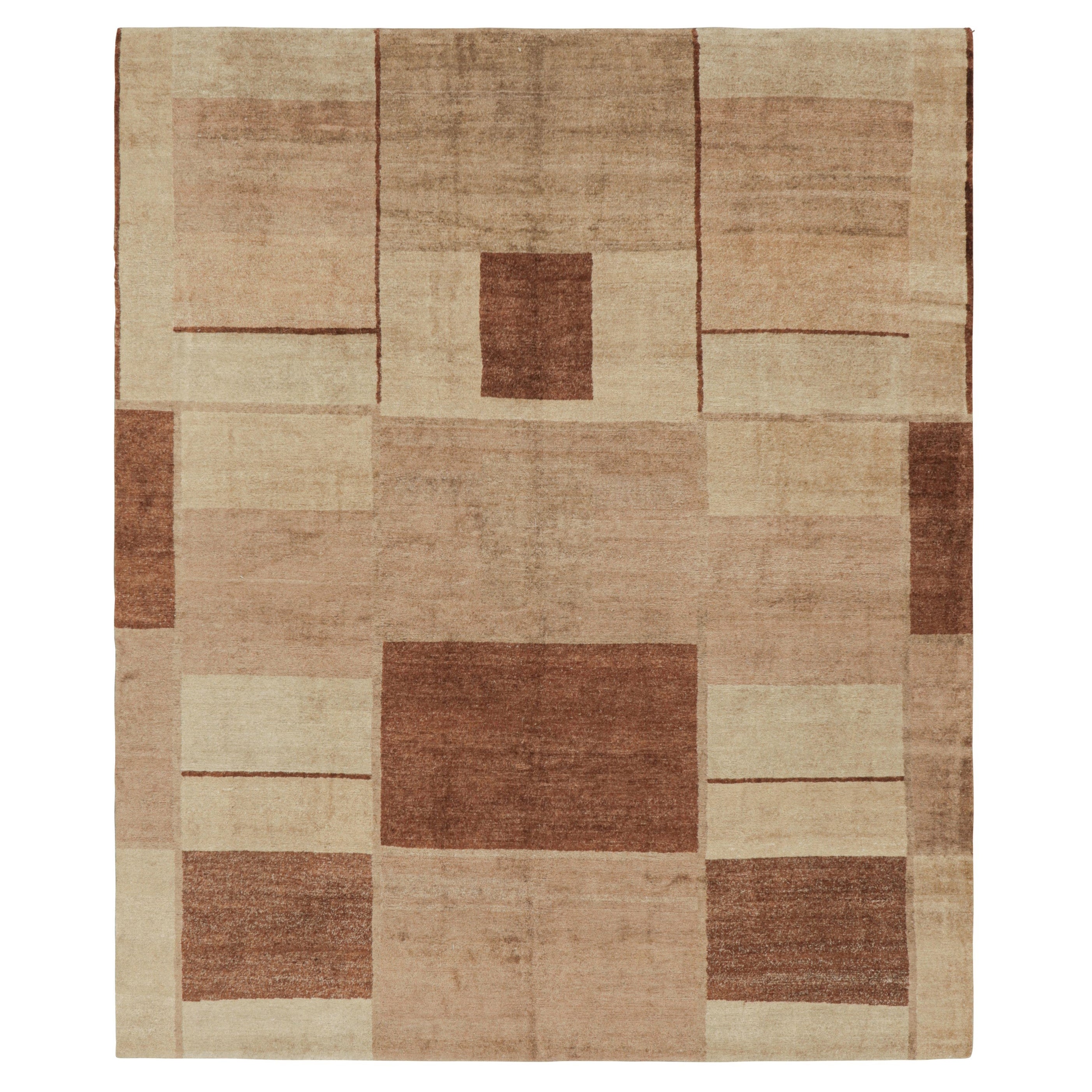Rug & Kilim’s Modern Cubist Style Rug with Beige-Brown Geometric Patterns