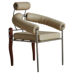 Chaise 'Pirmin' en cuir crème par Heinz Julen, Suisse années 1990