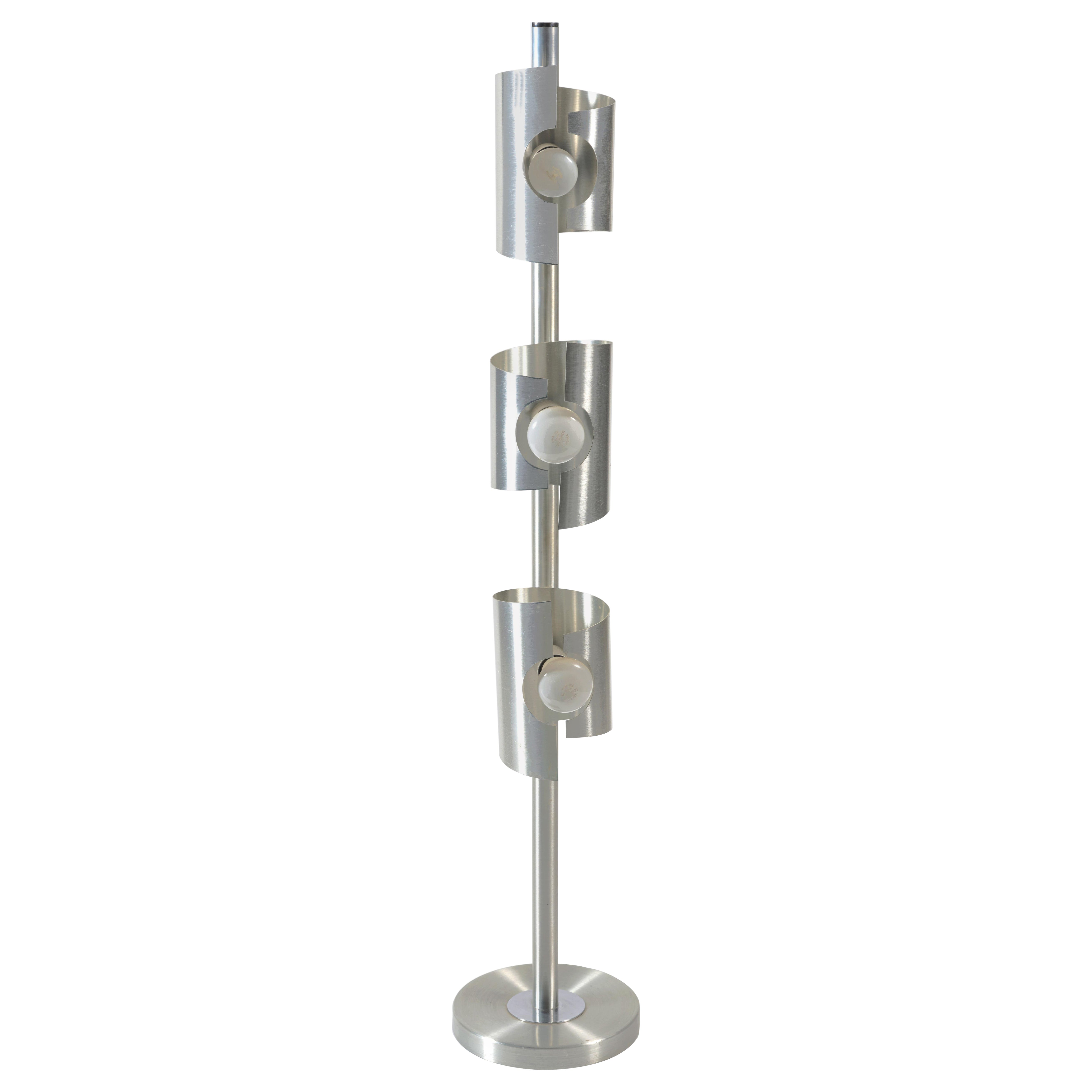 20th Century Space Age Style, Brushed Aluminium Floor Lamp 3 Lights, 1970s