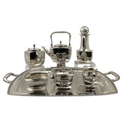 Tiffany & Co. Sterling Silver 1877 Tea & Coffee Set in Japonesque Pattern Tray