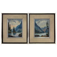 A set of two signed vintage mid century modern style paintings