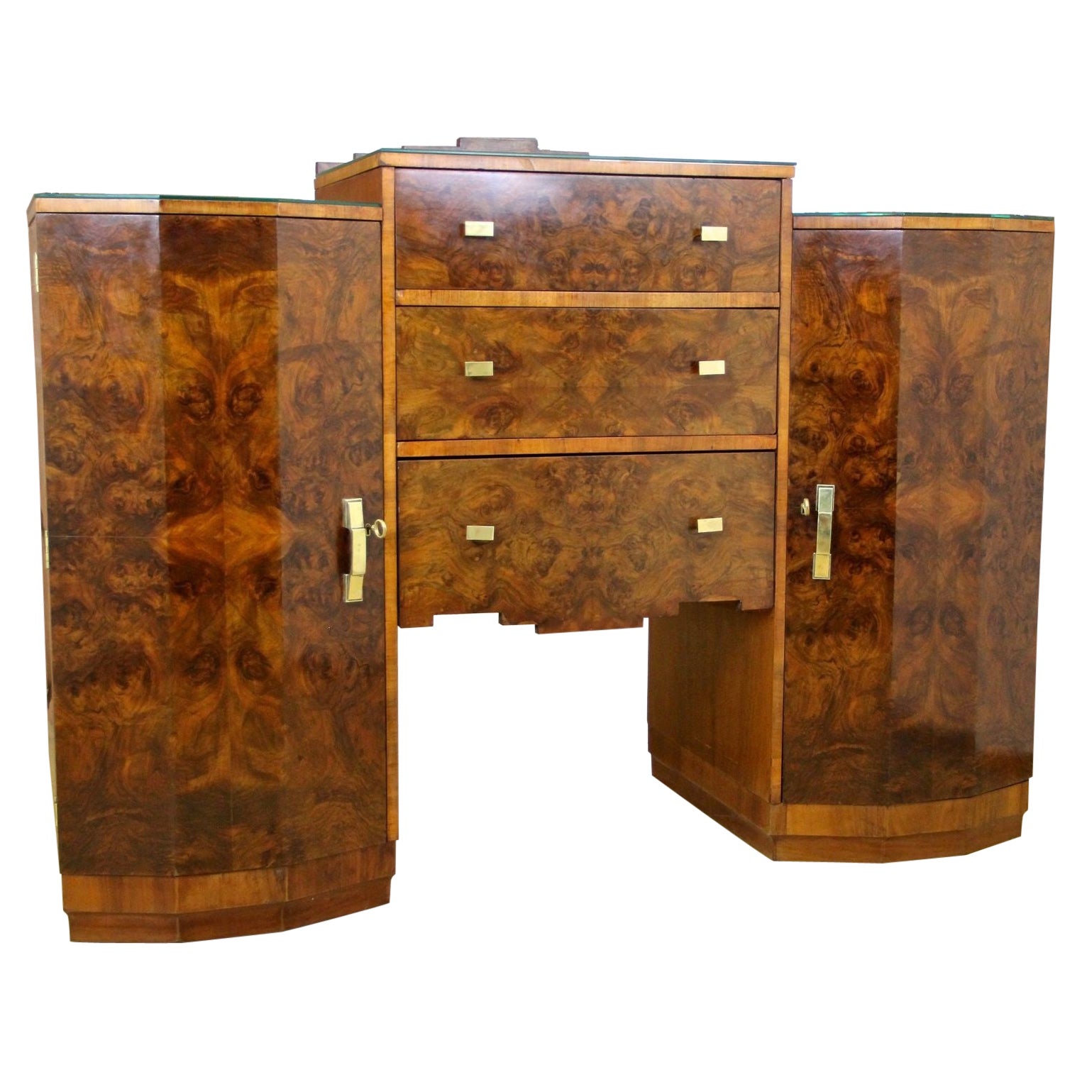 Art-Déco-Sideboard/Buffetschrank aus Wurzelnussholz, 20. Jahrhundert, aufeinander abgestimmt, AT, ca. 1930