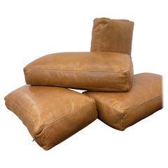 4 grands coussins rectangulaires en cuir aniline Top grain Mont Blanc Sycamore