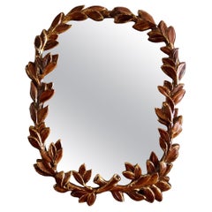 Vintage Carved Wood Laurel Wreath Mirror, 20th Century